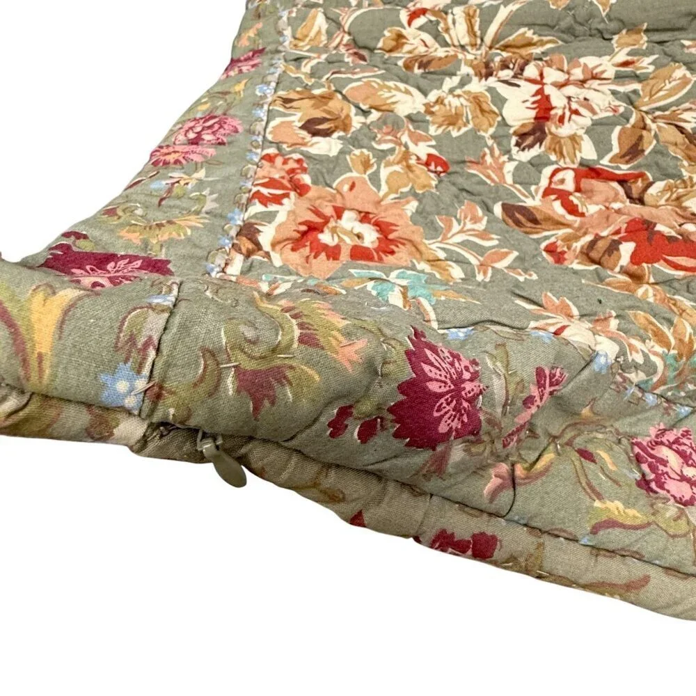 LL BEAN Quilted Pillow Sham Green Floral Rustic Farmhouse Standard Pillowcase Co